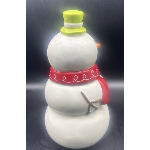 Target Ceramic Be Merry Snowman Cookie Jar 13” Christmas Winter Holiday 2008 - Picture 5 of 12